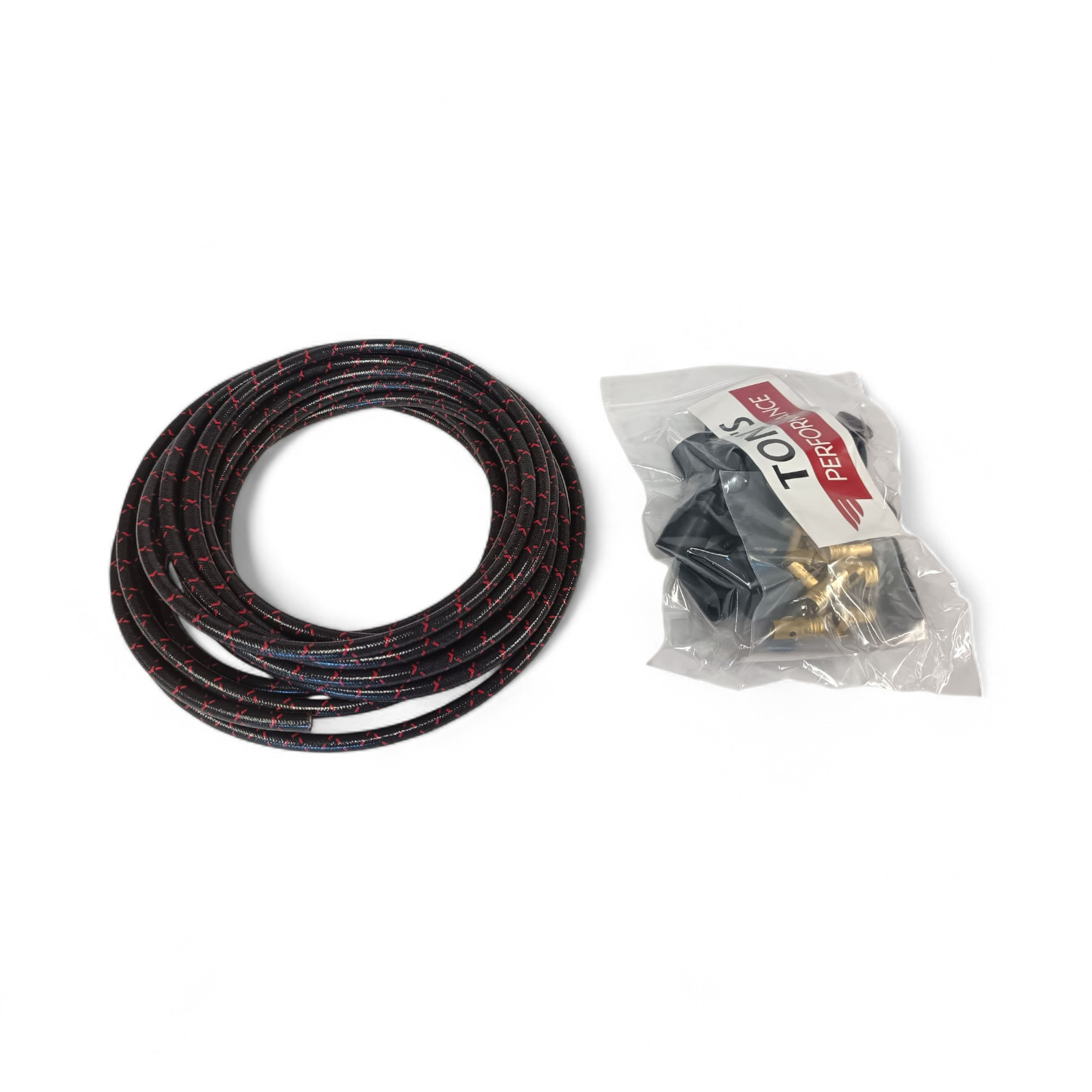 Spark plug wire set Black w/ red stripes